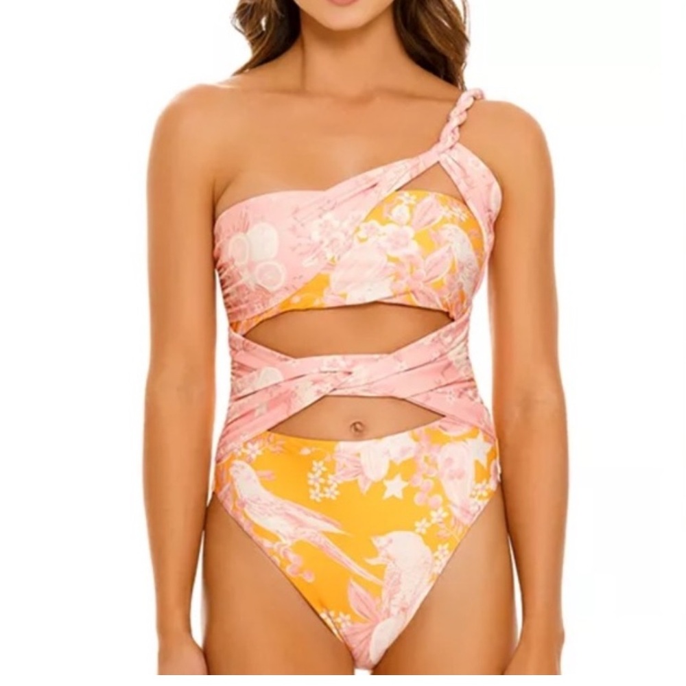 Agua Bendita Gemma Floral Cut Out Braided One Piece Swimsuit size large